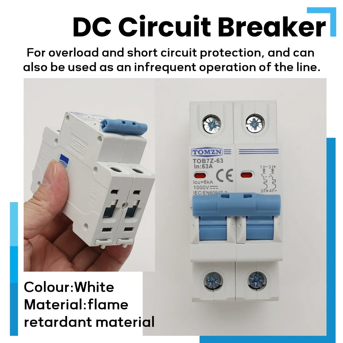 【خفض السعر!】قطاع دارة TOMZN 2P DC 1000V Solar Mini Circuit Breaker DC MCB لنظام PV، 63A