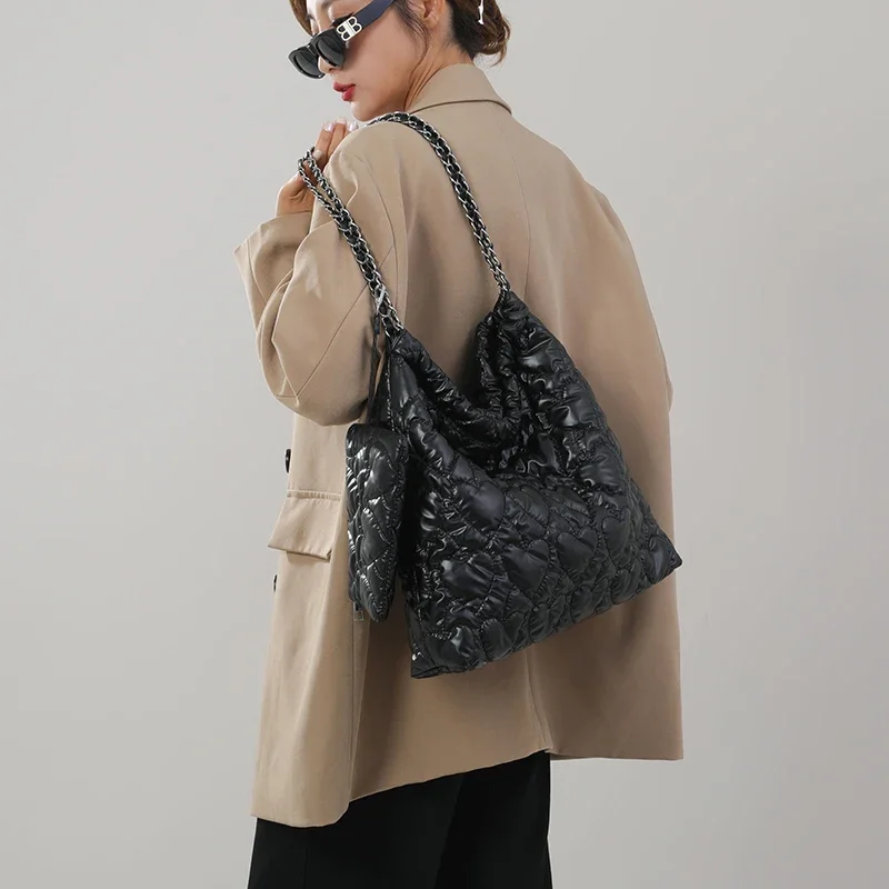 LEFTSIDE large Silver Shoulder Bag for Women 2023 Korean Fashion Y2K Designer Soft Hobo Bag Trends Winter Handbags and Purses