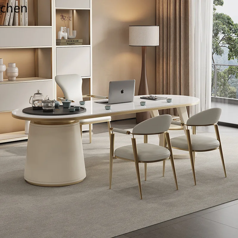 ZML New High-End Rock Board Balcony Tea Table and Chair Set for Home Office Integrated Tea Brewing Table