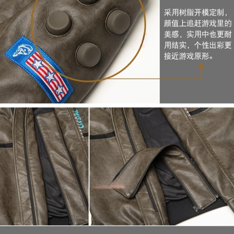 Game Punk 2077 Leather Jacket LED Collar Vincent V Cosplay Costume for Men Women view 5