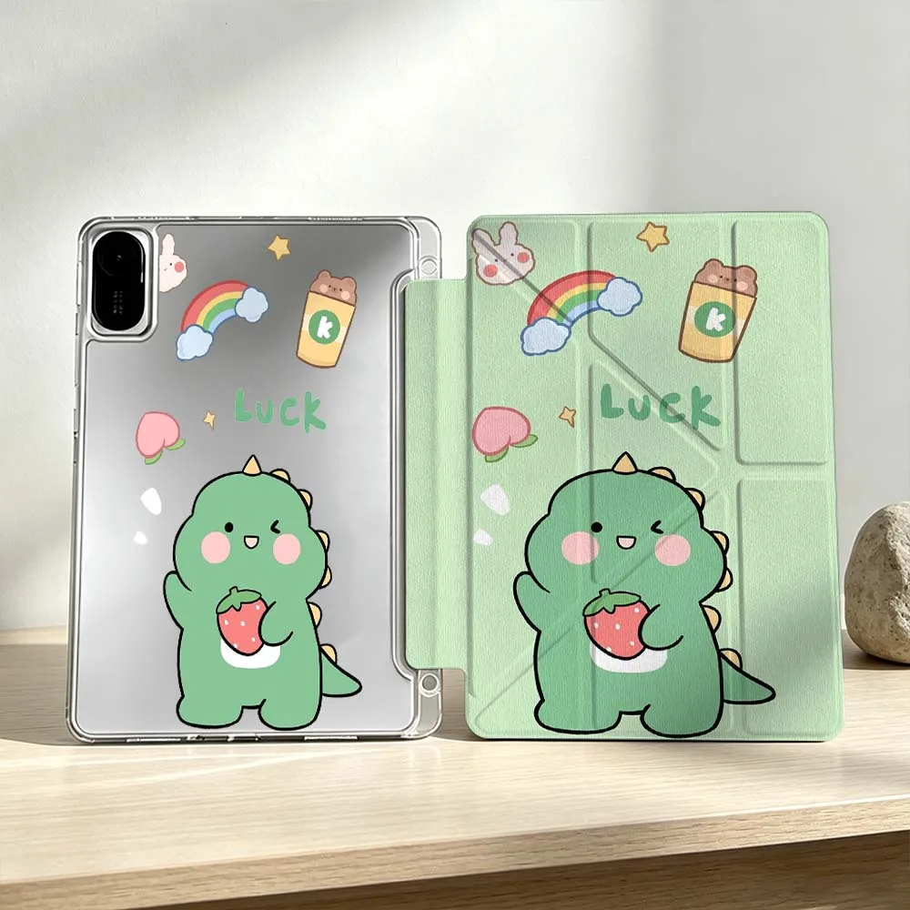 

Cute Green Dinosaur Pattern For Xiaomi Mi Pad 8 7 6 5 Pro Redmi Pad SE 2 Poco Pad Foldable 3Y Tablet Case Soft
