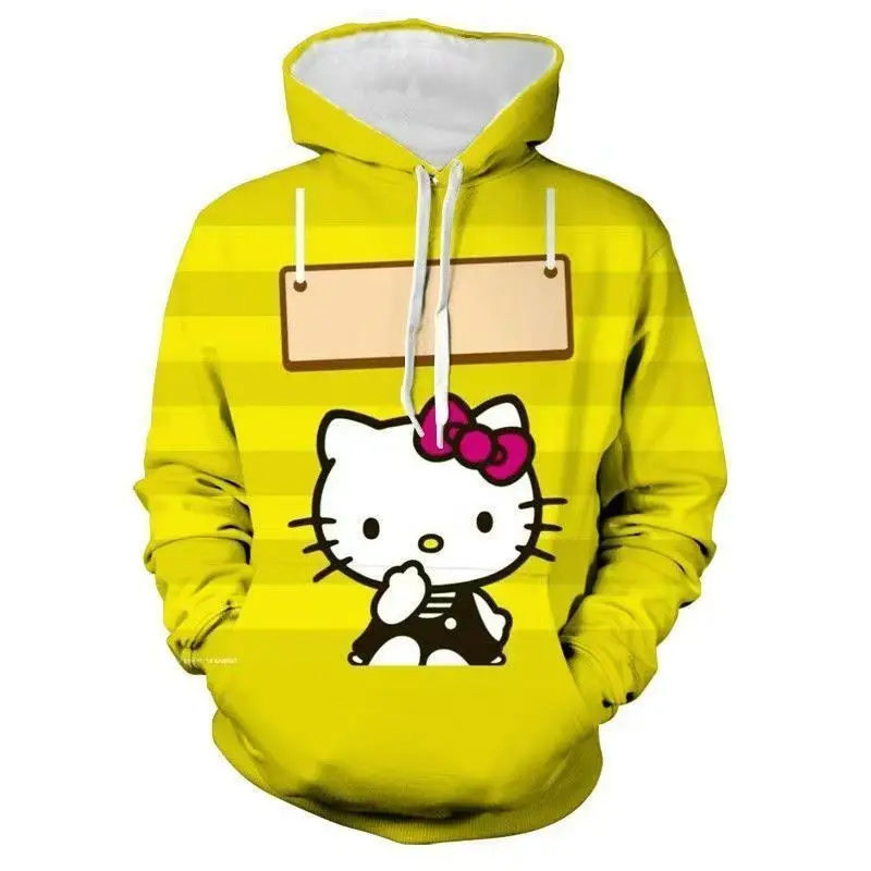 

Толстовка с капюшоном Hello Kitty Женская, милый модный свободный свитер с мультяшным принтом, милый топ для девушек в американском стиле, Y2k, Осень-зима