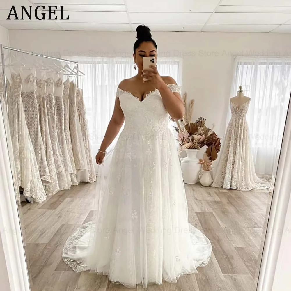 ANGEL Customized A-Line Plus Size Wedding Dress 2026 Lace Appliques Off Shoulder Tulle Backless Robe De Mariée Long Bridal Gowns