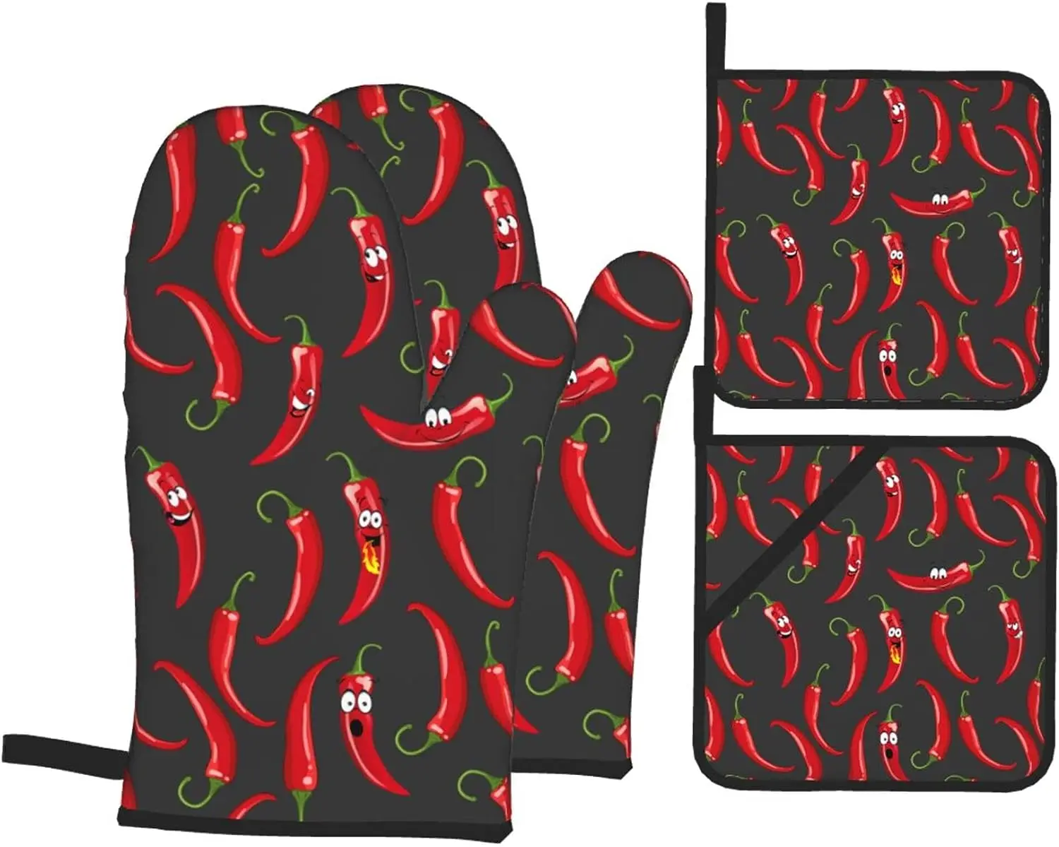 

Chili Oven Mitts and Pot Holders Sets of 4 Non-Slip Quilting Grill Mitts Heat Resistant Oven Mitts for Baking Cooking BBQ Gifts