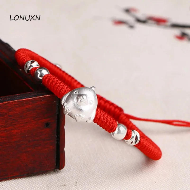 12 Animals Styles 999 Sterling Silver Red String Bracelet Twelve Zodiac Transport Beads Couples Men Women Bestie Woven Hand Rope