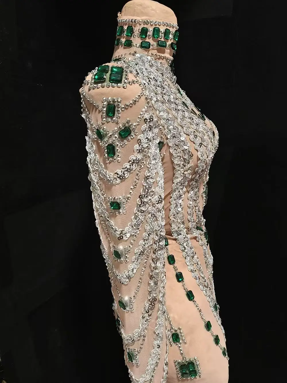 Luxurious Mini Dress Women Transparent Rhinestones Bodycon Singer Bar Club Shiny Short Dress Celebrity Party Evening Stage Costu - Image 6