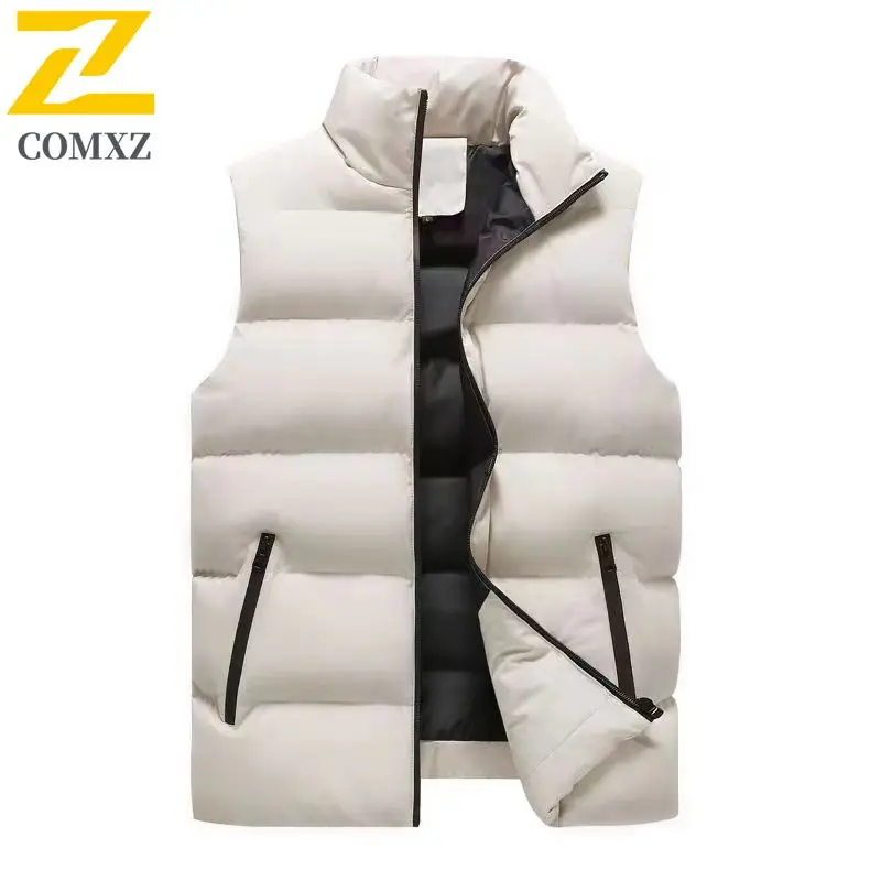 

2025 New Men Cotton Jacket with Thick Velvet To Keep Warm Stand Up Collar Camry Shoulder Outdoor Casual Zipper Winter Down Vest