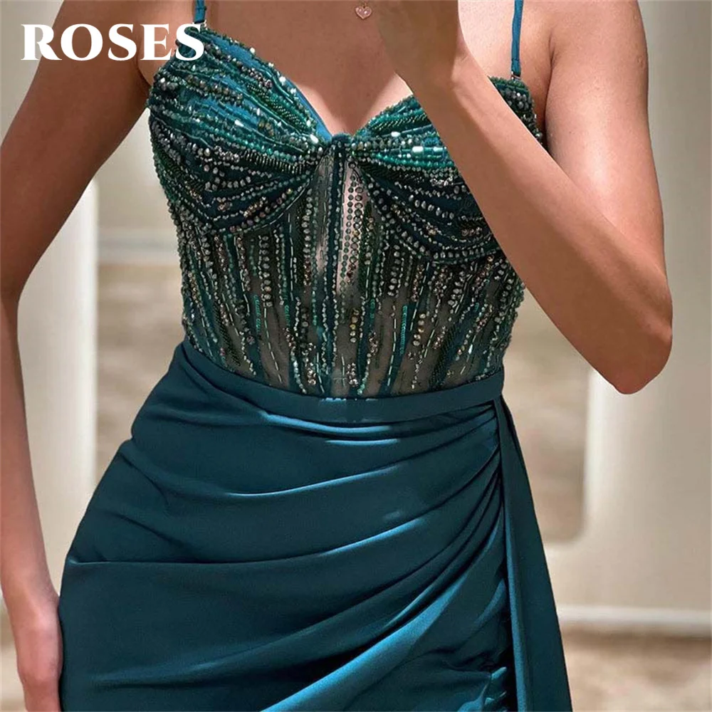 Vestido de fiesta de boda con cuentas de Rosas Negras, elegante y Sexy, vestidos de celebridades con abertura lateral, vestidos para ocasiones especiales