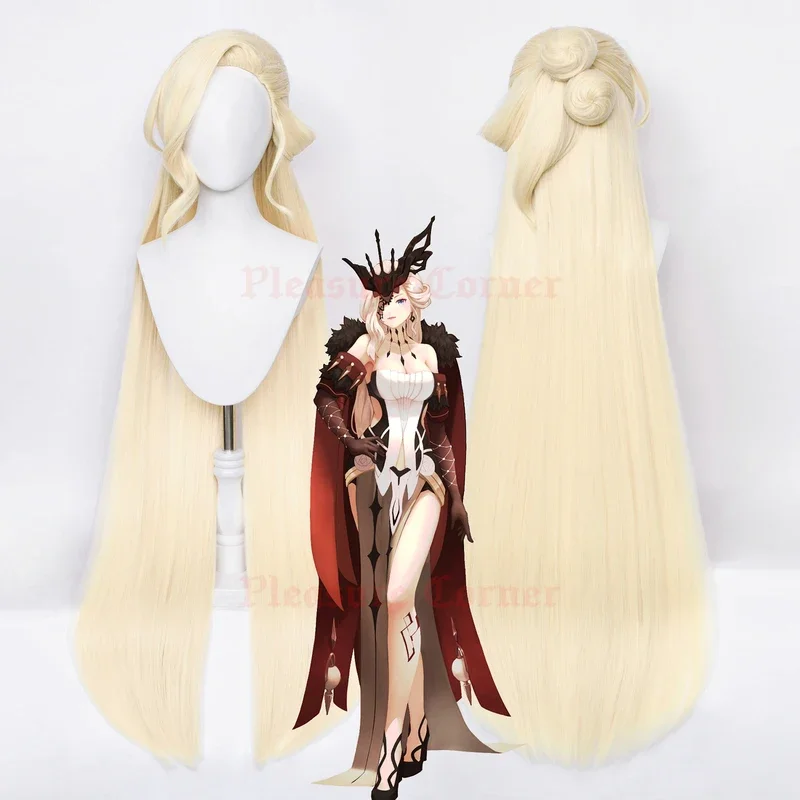 Genshin Impact La Signora Cosplay Wig High Quality 120cm Long Light Golden Synthetic Wigs Role Playing Props