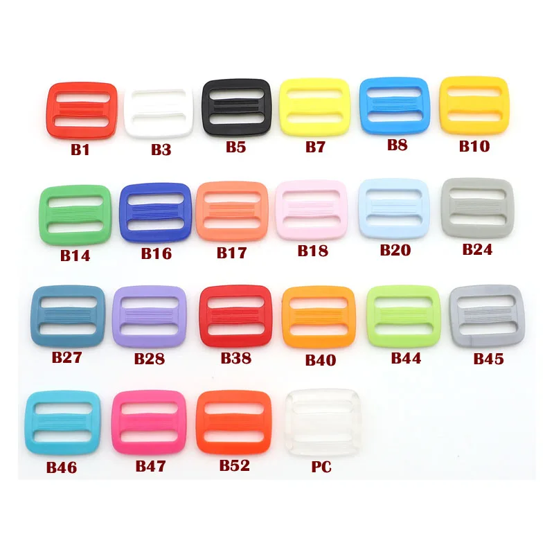 50/200Pcs 20mm Plastic POM Tri Glide Adjust Buckles Bag Strap Webbing Accessories 22 Colors White Red Black Blue Green Yellow