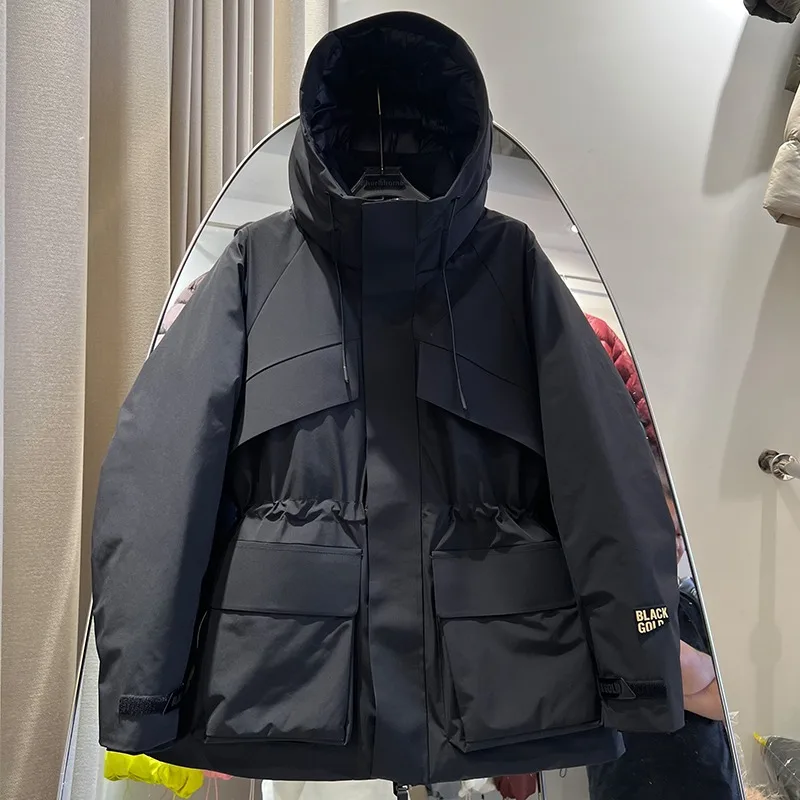 Women's Down Jacket Outdoor Mountaineering Windbreaker Coat Fitted Waist Windbreaker Wind Shell Parka Mid-length White Duck Down