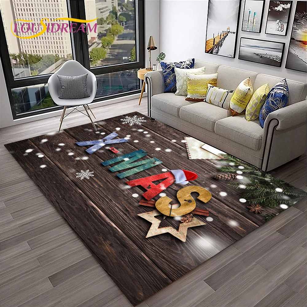 Cartoon Santa Claus Merry Christmas Tree Kids Gift Carpet Rug for Home Living Room Bedroom Sofa Doormat Decor,Non-slip Floor Mat