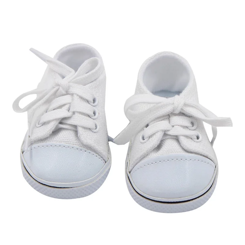 Sapatos de lona para Reborn Doll, tênis casuais, American Girl Doll Clothes, acessórios artesanais, 7 cm, 18 polegadas, 43 cm