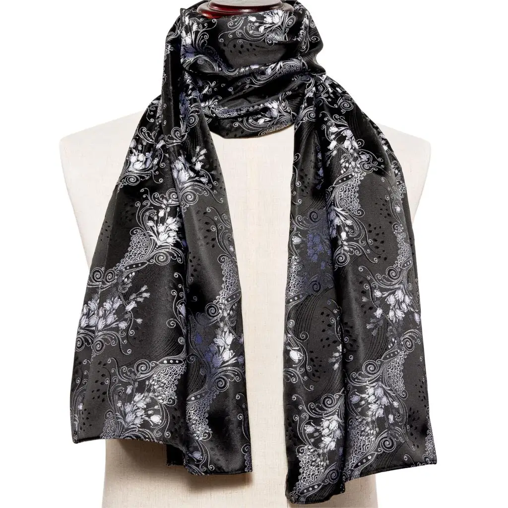 New Men Scarf Black Long Jacquard Paisley 100% Silk Scarf Autumn Winter Casual Retro Business Suit Shirt Shawl Scarf Barry.Wang