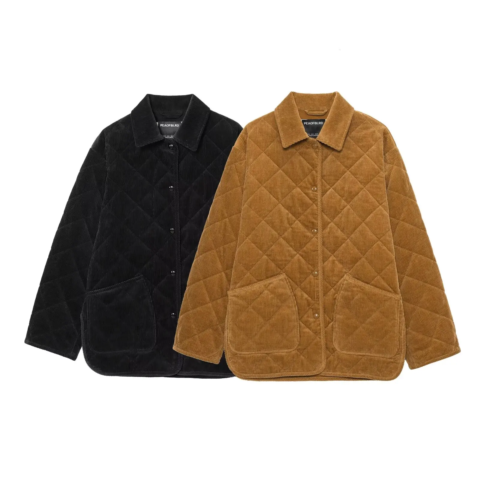 

HipSeam Women Big Pocket Cotton Jacket Women's Winter Button Jacket Casual Knitted Corduroy Coat Lady Outerwears Women's Coats