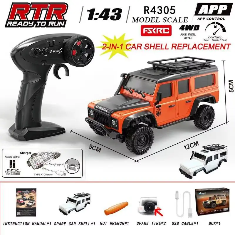 

HuangBo 1:43 Scale 4WD RC Rock Crawler Full Proportional RC Off Road Dual Car Shells Shock Absorption Jeep For Kids Collectors