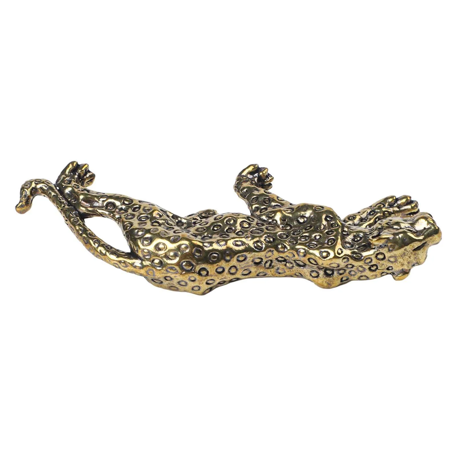 8cm Long Leopard Statue Timeless Look Unique Touch Vintage Animal Brass Construction Compact Decoration Golden