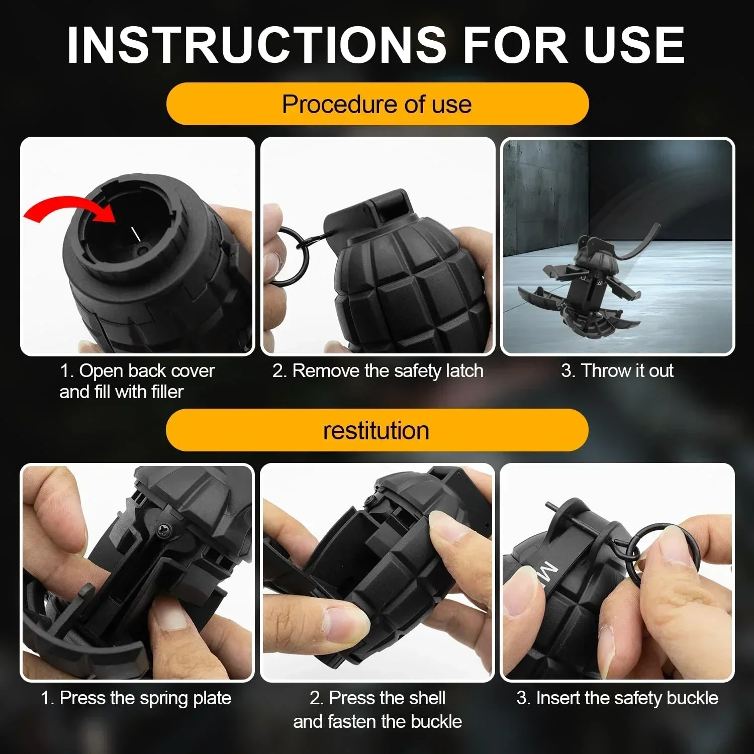 K2PCS MF-36 Hand Grenades Plastic Toy Reusable Spring Powered Impact Grenades Model For Sirsoft Paintball CS Game Role Play Prop