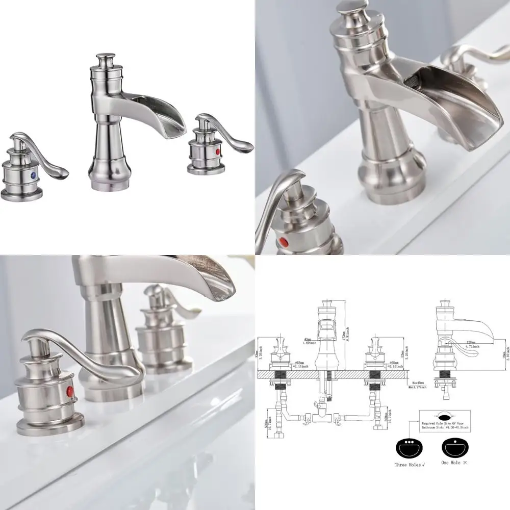 

Widespread 8 Inch Two-Handle High Arc Waterfall Bathroom Sink Faucet in Brushed Nickel Finish