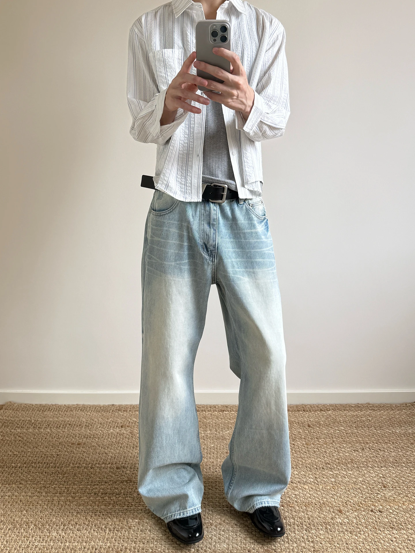 

Waed Blue Jeans Straight Leg Micro Flare Casual Long Pants Retro American Sle Cleanfit Slimming Effect a Puee