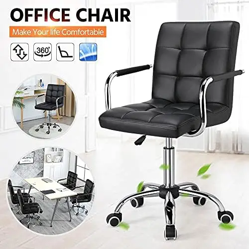 PU Leather Ergonomic Office Chair with Armrests, ° Swivel Large Seat Stylish Desk Chair Heavy Duty Base Gaslift Cylinder Task C