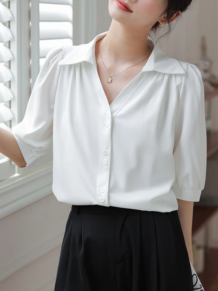 AOSSVIAO 2024 Summer Women White Blouse Female Shirt Tops Long Sleeve Casual Turn-down Collar OL Style Women Loose Blouses