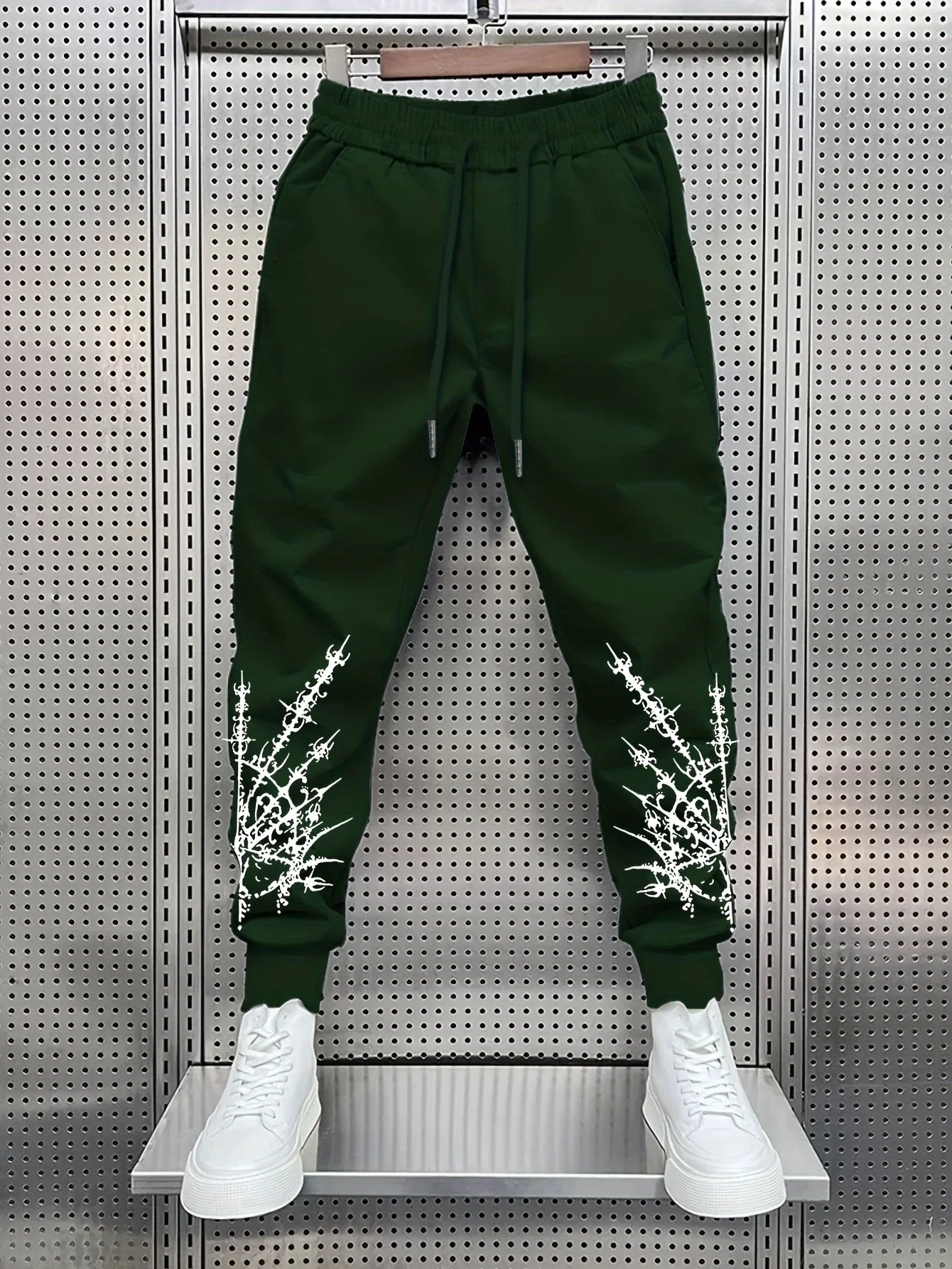 Gothic tribal barbed wire pattern lower leg printed men hip hop sports sweatpants elastic waist loose ankle-banded pants