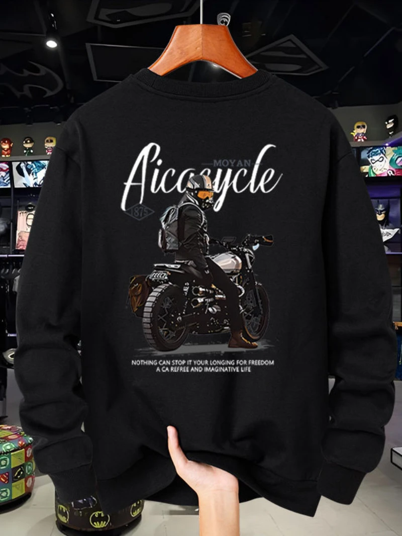 

2025 Autumn and Winter Round-neck Hoodie Retro Motorcycle Print High-end Luxury Is for Both Men and Women Top Y2k
