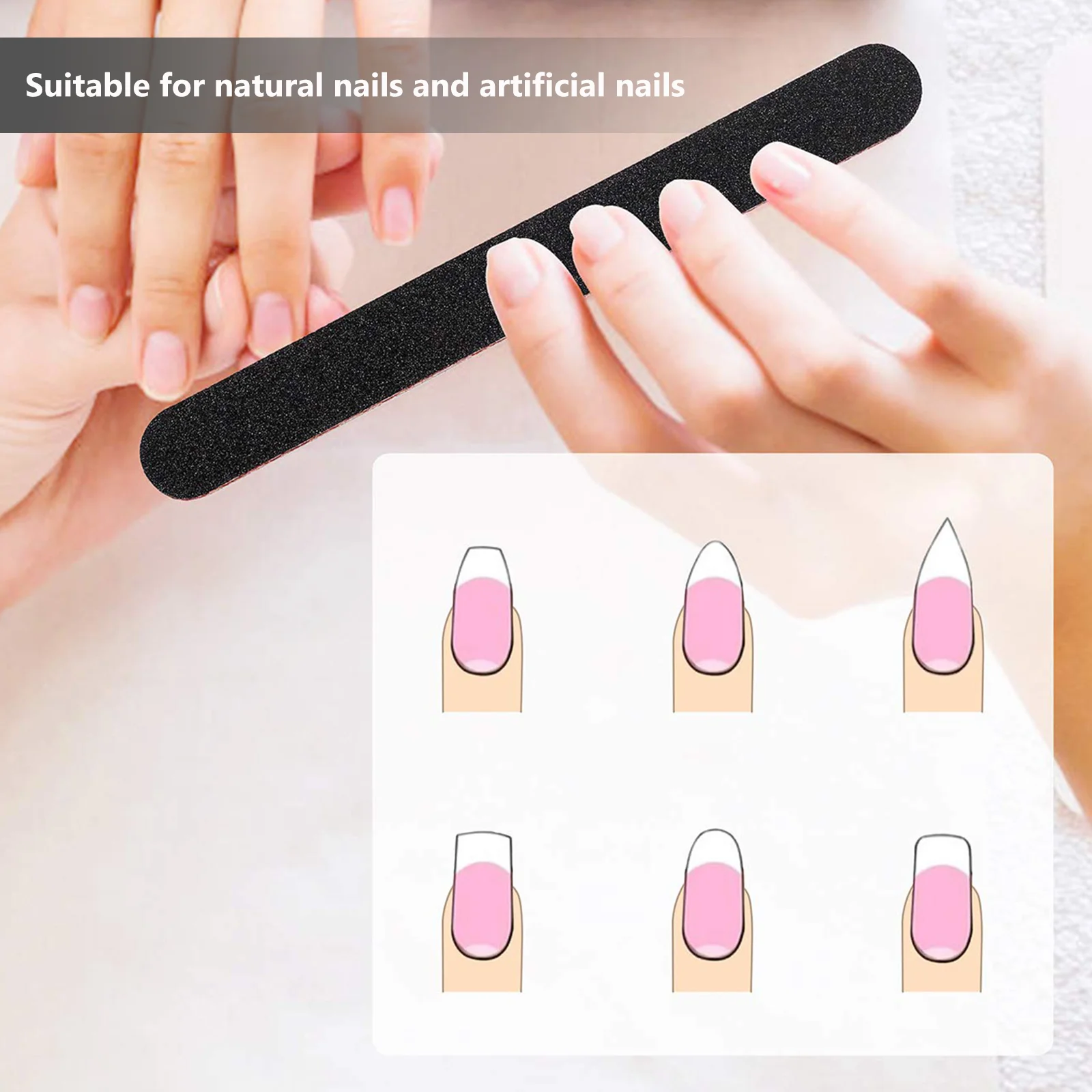 20 limas de uñas con purpurina, diseño de limas para mujer, manicura Natural, plástico medio (pp), grano