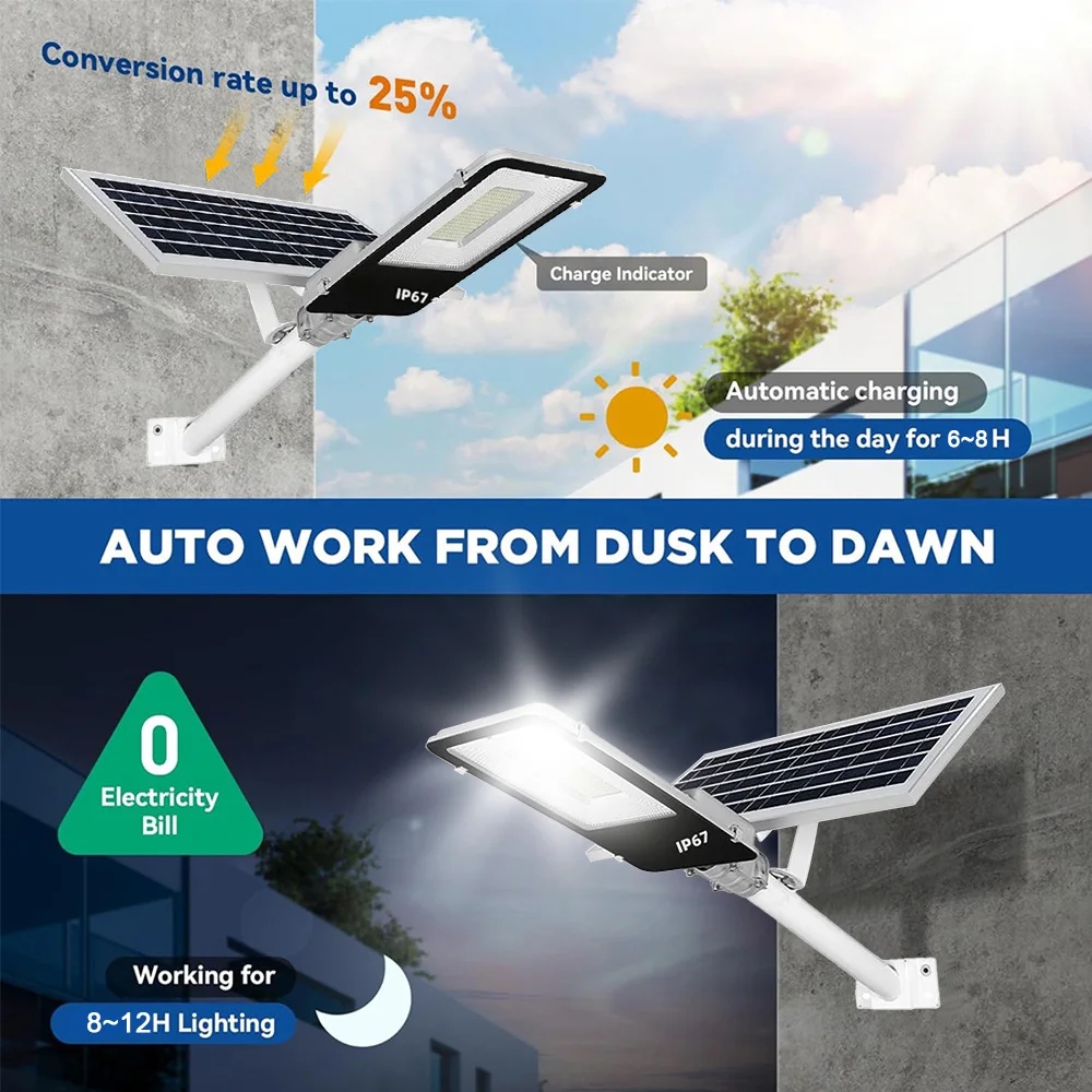 ضوء الشمس عالية الطاقة 6500K LED الغسق إلى الفجر إضاءة مقاومة للماء الشمسية ضوء الشارع الفناء الخلفي مصابيح الشارع الأمن الفيضانات الإضاءة