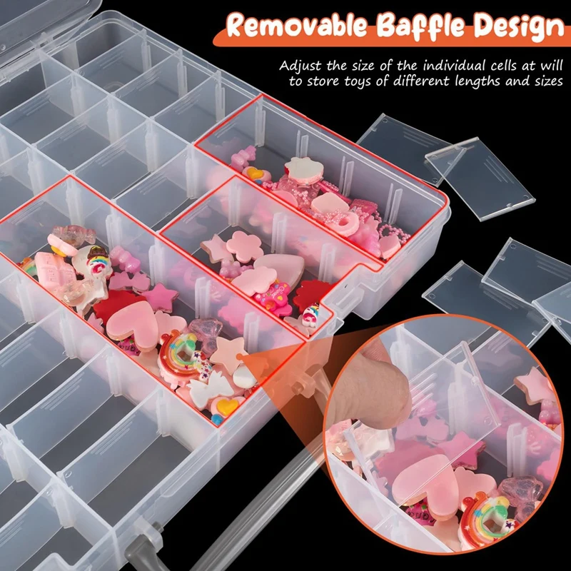 A47U 2 Pack Large 48 Grids Clear Plastic Organizer Boxes with Adjustable Dividers, Jewlery Storages Bead Organizers