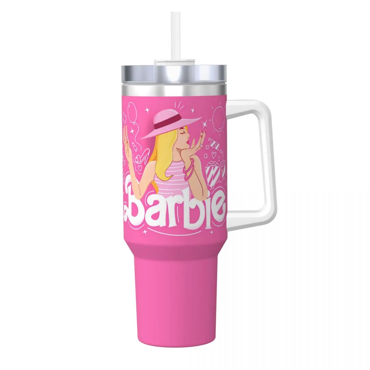 MINISO Barbie Cartoon Print Stainless Steel Tumbler Camping Mugs Cup 40oz Coffee Mug Leakproof Cold Drink Milk Tea Water Bottle