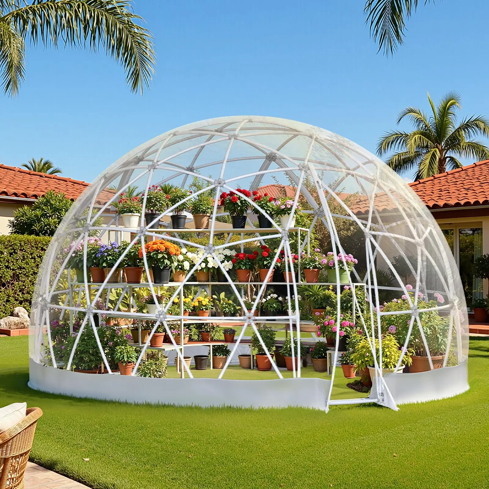 15 FT Garden Dome Greenhouse, PVC Transparent Cover, Quick Connect Plug Installation, Waterproof Pop-up Green House