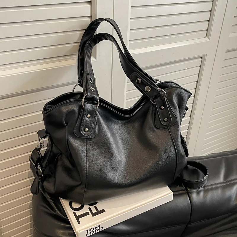Bolso de mano de marca de gran capacidad para mujer, bolso de mano Retro de piel sintética, bolso de hombro de moda coreana, bolso blanco con cremallera para invierno