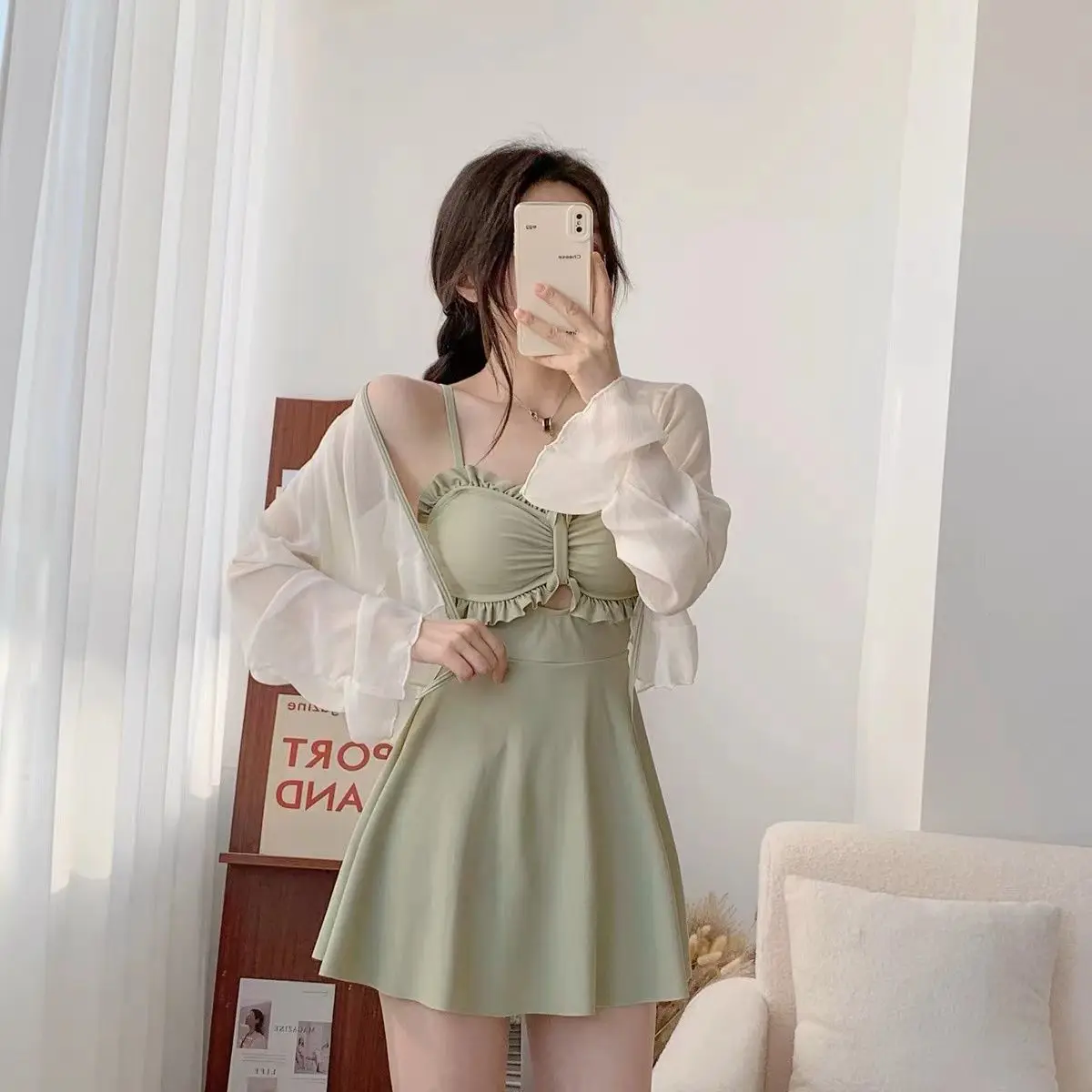 Women's Skirt Style Covers Belly and Makes Students Look Slim and Conservative Avocado Green Hot Spring Summer White Ins