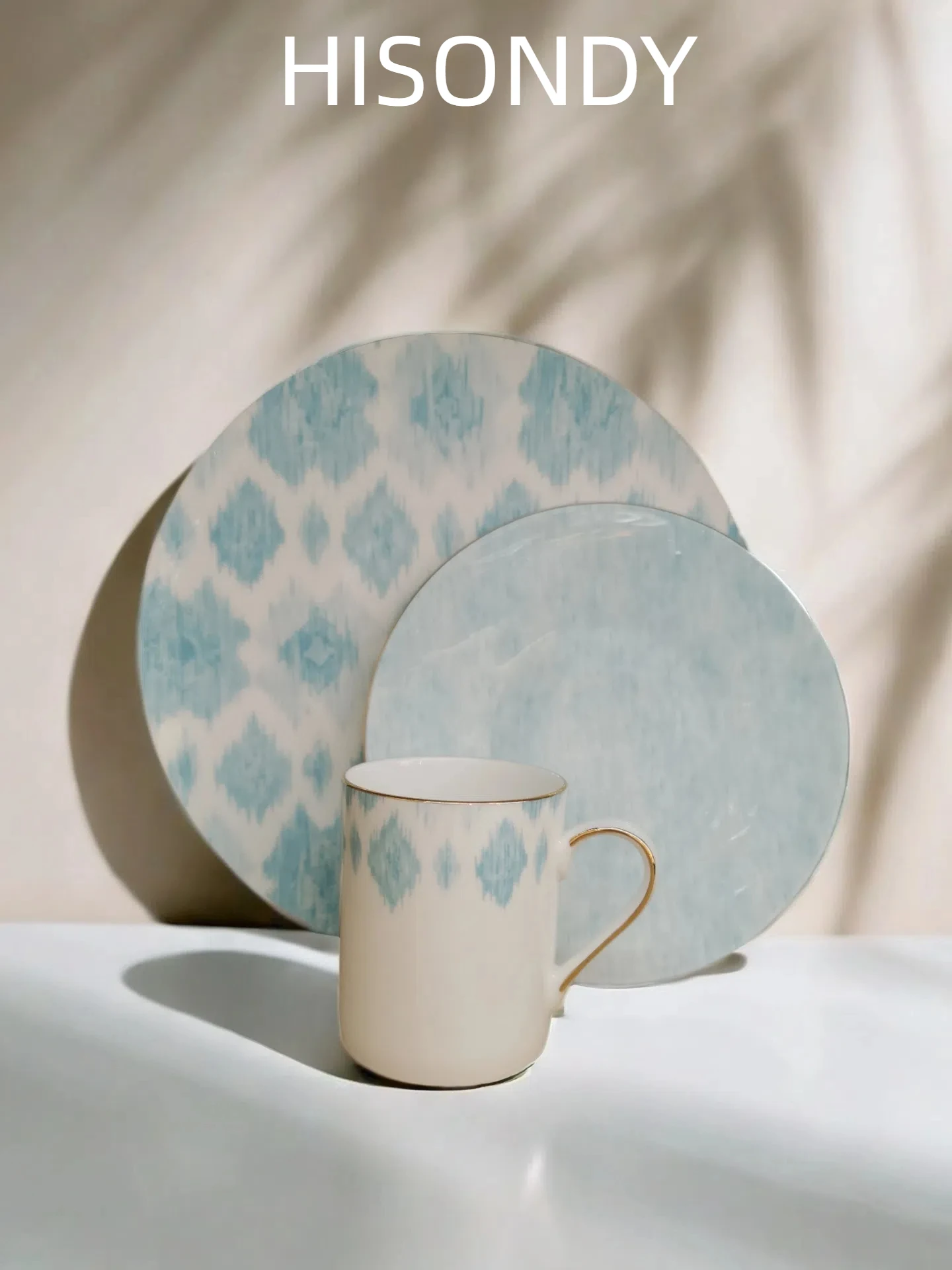 

Bone china In-glaze original high-temperature customized blue lovers gold-rimmed ceramic dinner plate dessert plate mugs