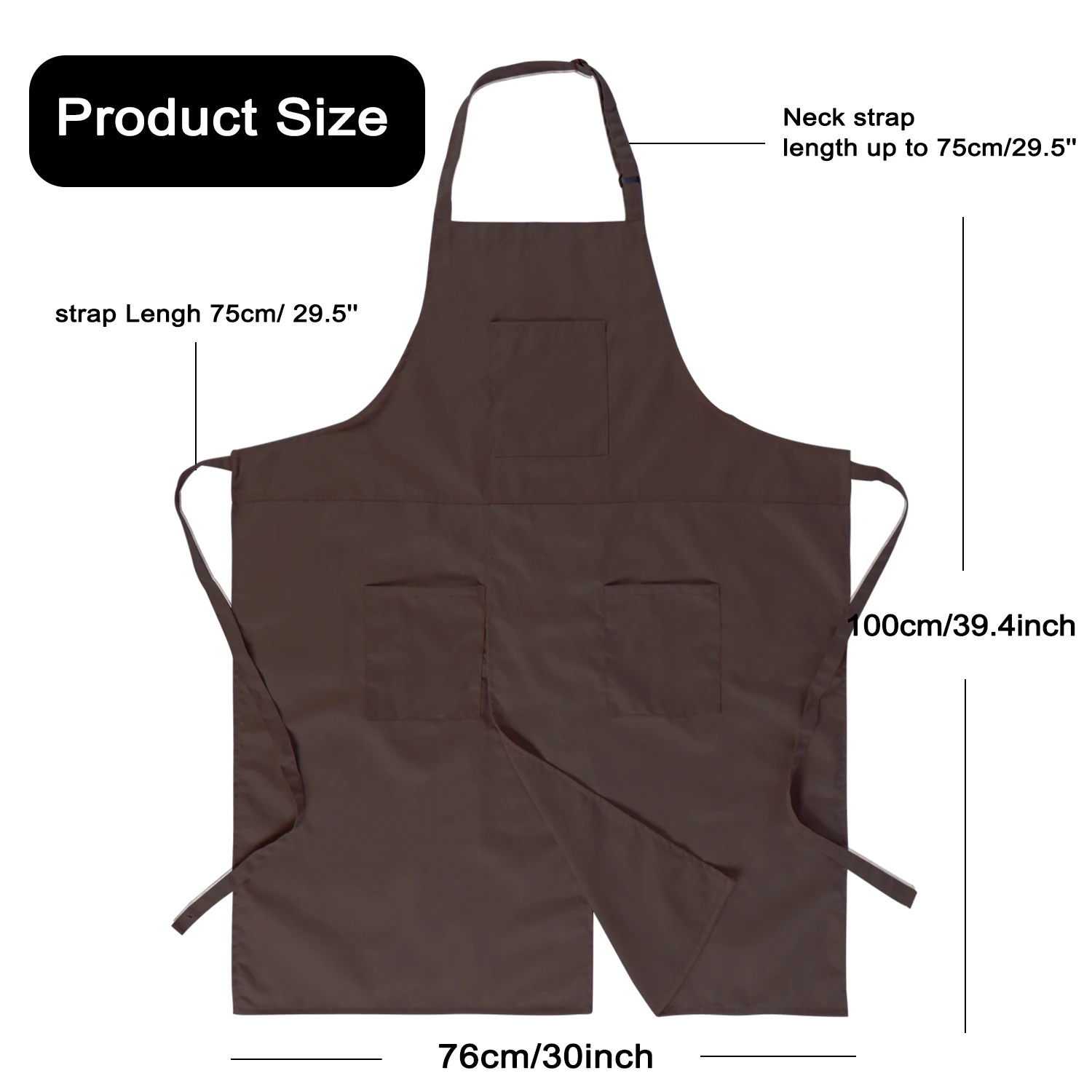 30x39,4 Zoll Braune Küchenschürze mit 3 Taschen Wasserabweisende Baumwoll-Polyester Kochschürze zum Kochen, Backen, Grillen & Reinigen