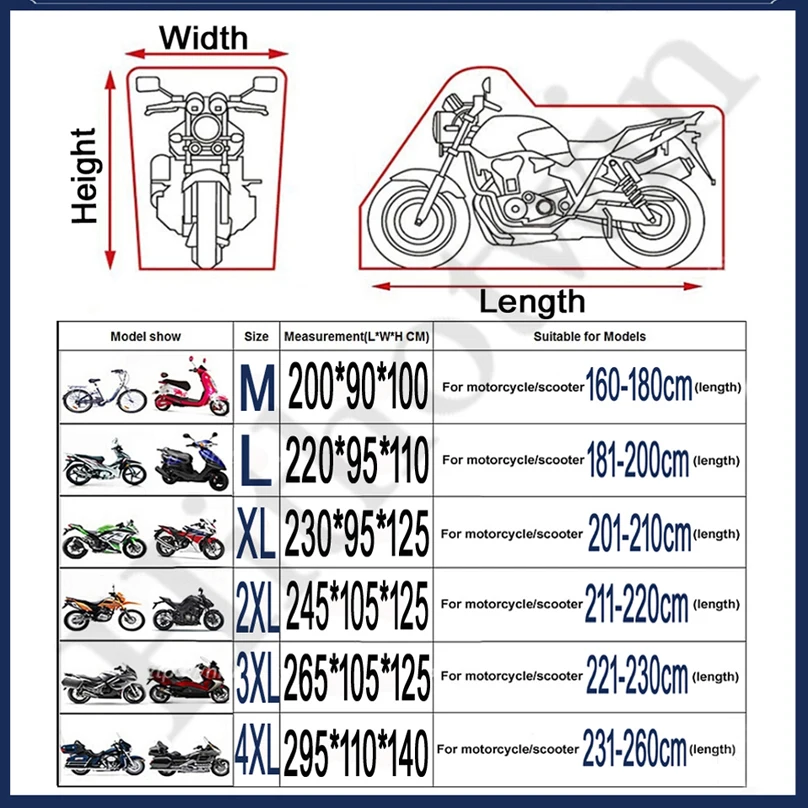 Funda impermeable para motocicleta, cubierta gruesa de 190T para exteriores, Anti UV, para interior, a prueba de polvo