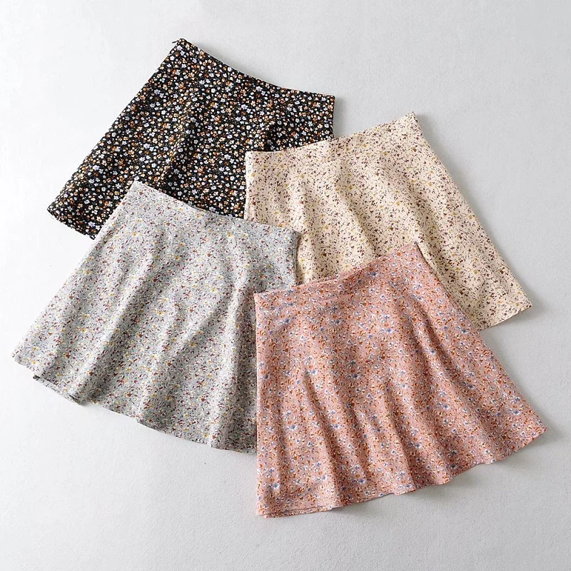 Trendy Floral Print A-Line  Skirt High Waist Slimming Half-length Skirts Fashionable Commute Style Short Skirts