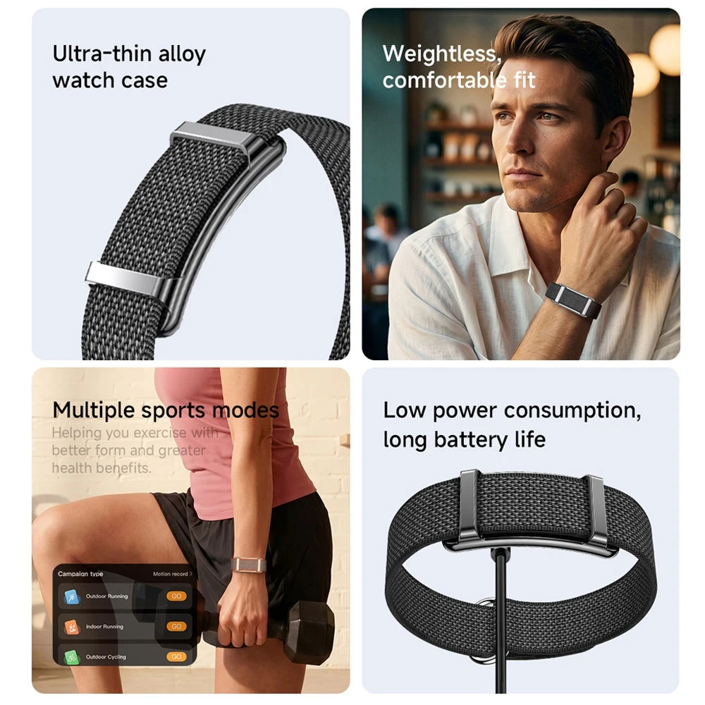 2026New 4.9mm Ultra-Thin Smart Bracelet  Men Heart Rate Blood Oxygen Monitoring Sports Modes IPX8 Waterproof Smartwatch Women
