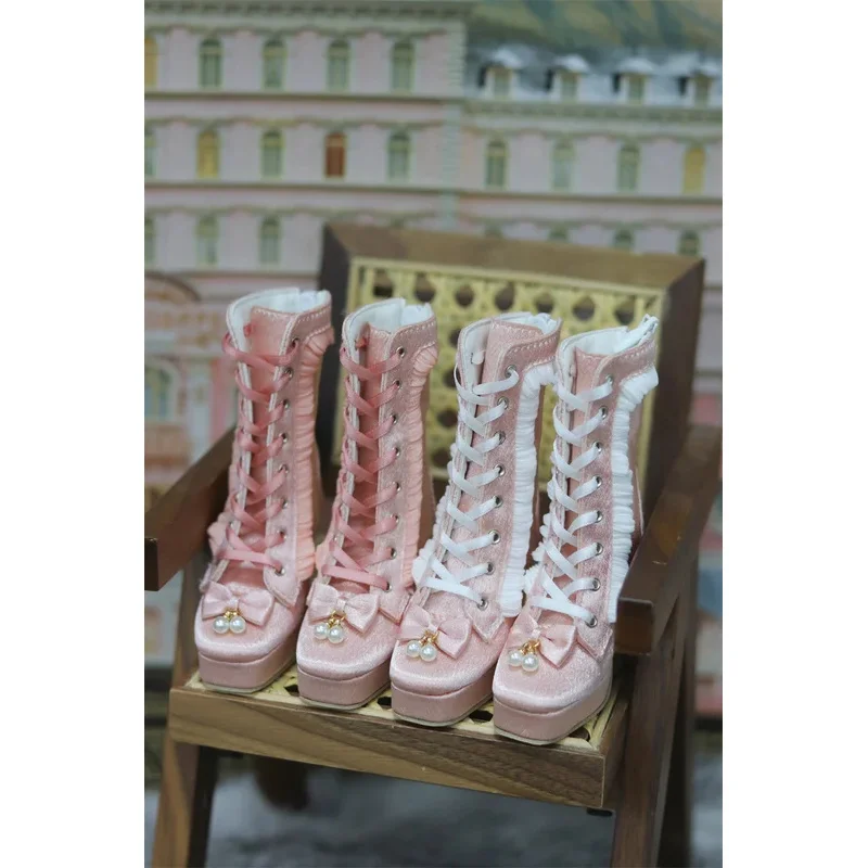 

BJD/JD/SD/DD/AS 1/3 Doll Shoes Toy Girls Multi-colored Square Toe Bow White Pink Lace-up High Heels Ankle Boots Doll Accessories