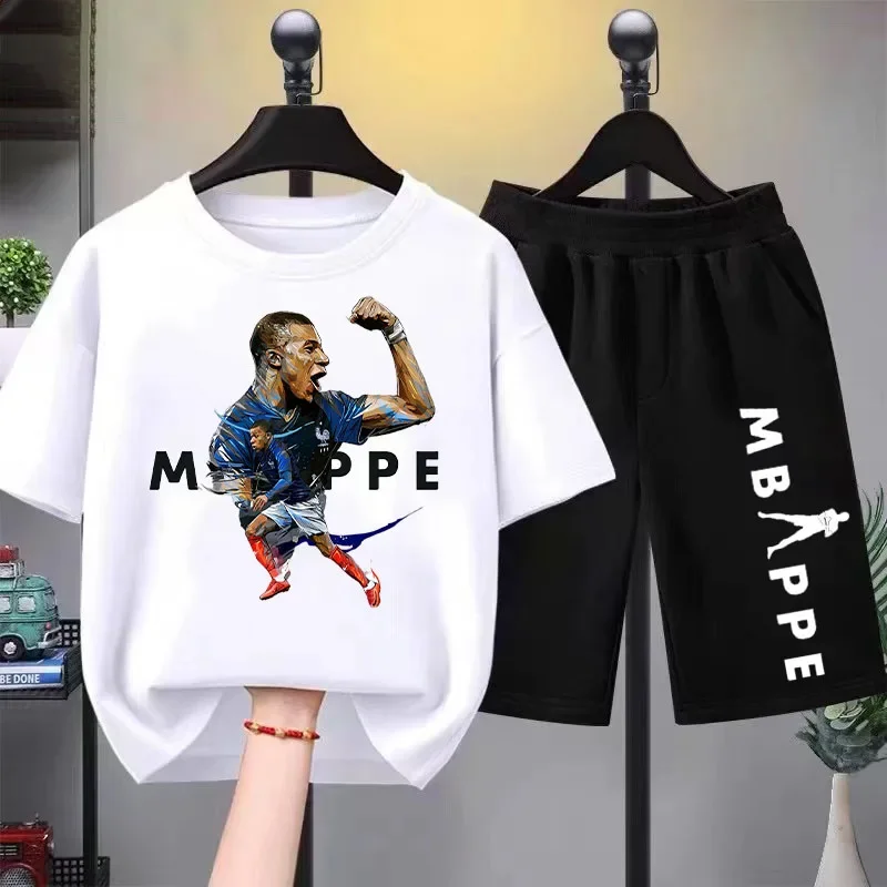 World Cup Mbappe football Star Printed Kids Summer Kids T-shirt Boys Girls Casual short sleeved fashion black shirt tracksuit