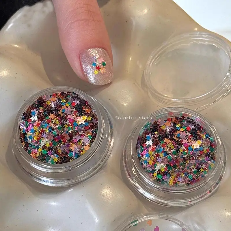 1Jar البسيطة تألق نجمة مسمار بريق تألق الخماسي مسمار الديكور صالون الأظافر تصميم لطيف الملحقات DIY مسمار الفن تصميم