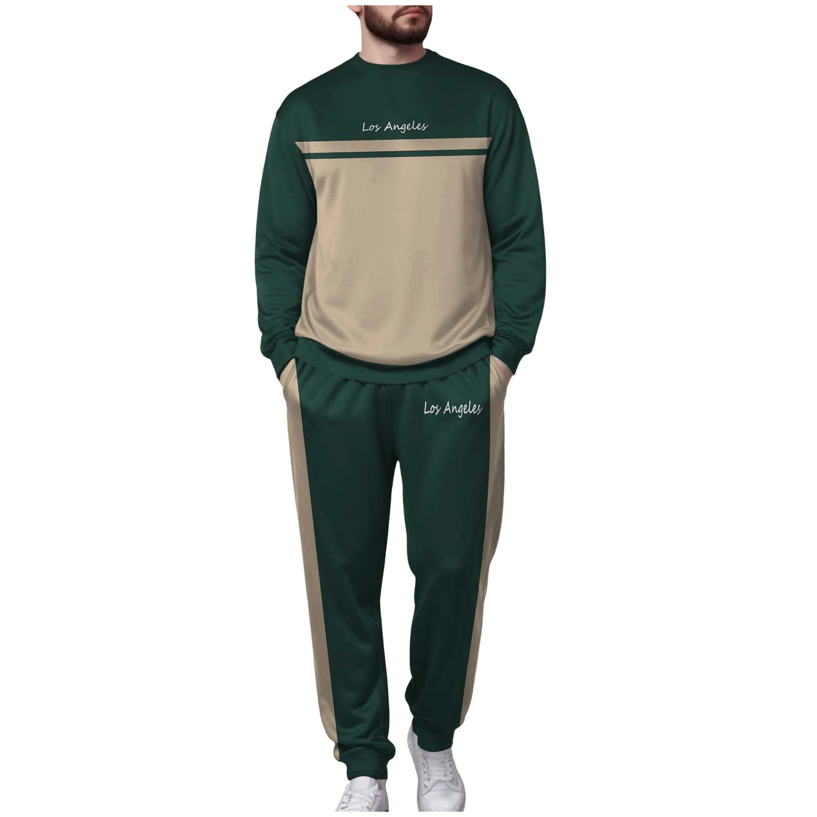 

Trouser Suit Men's Fleece Lined Crew Neck Hoodless Sweatshirt And Sweatpants Set Street Casual Lettering Two Men Slim Fir Suits