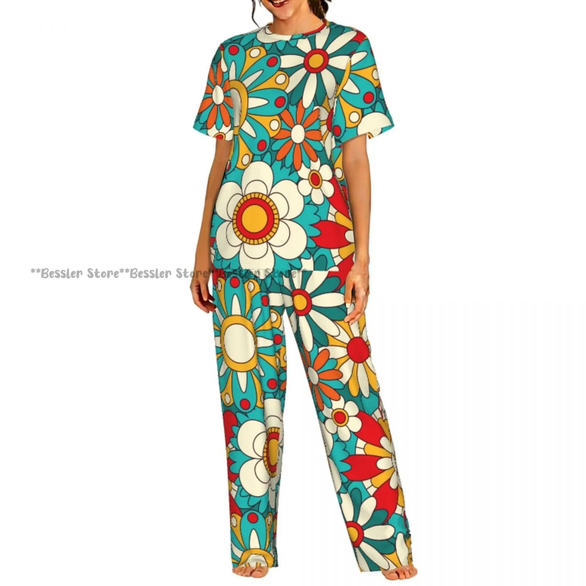 

Женский комплект из 2 предметов: пижама с цветочным принтом Spring Blooming Groovy, топ с короткими рукавами и брюки, одежда для сна