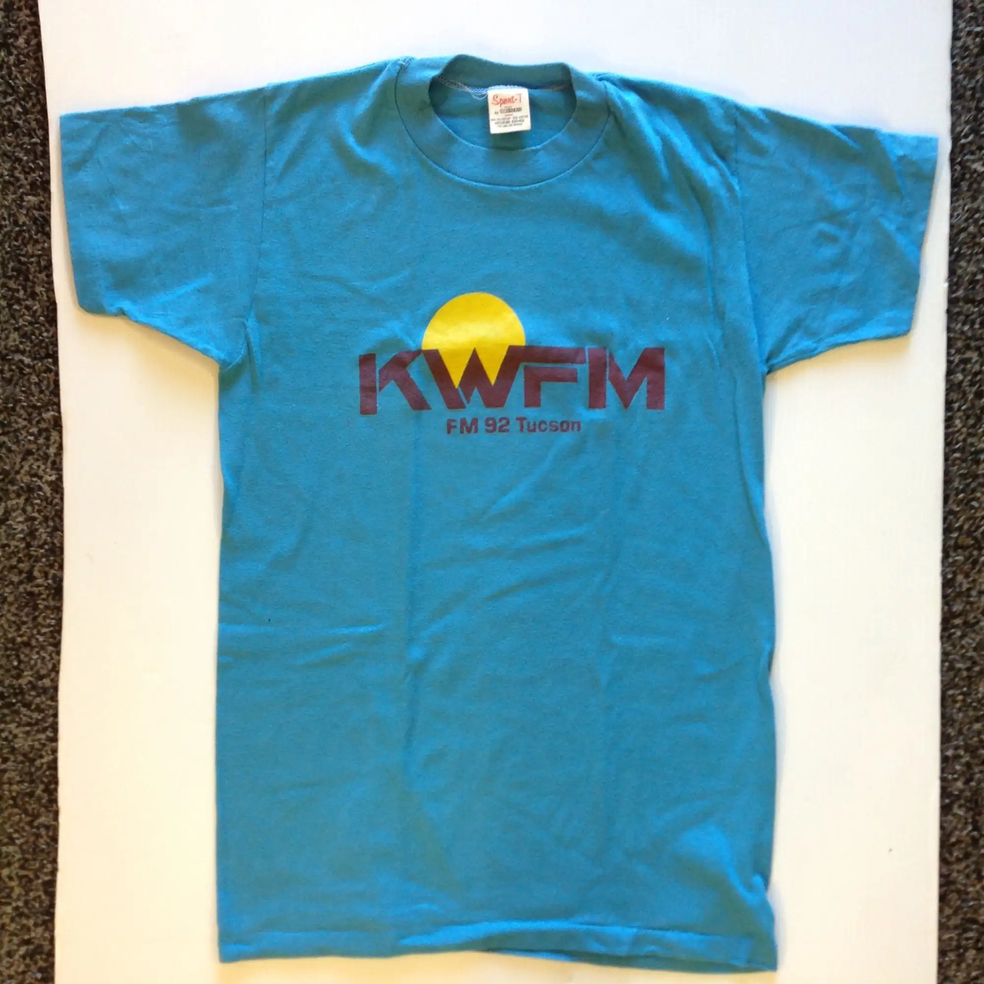 Vintage 1980's Turquoise Medium (3840) Souvenir SportT by Stedman KWFM FM92 Tucson Short Sleeve TShirt