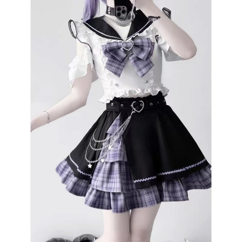 Dreamy Star Design Original Song Jacket Manga Curta Estilo Academia JK Conjunto Emagrecimento Lolita Meia Saia Novo Estilo