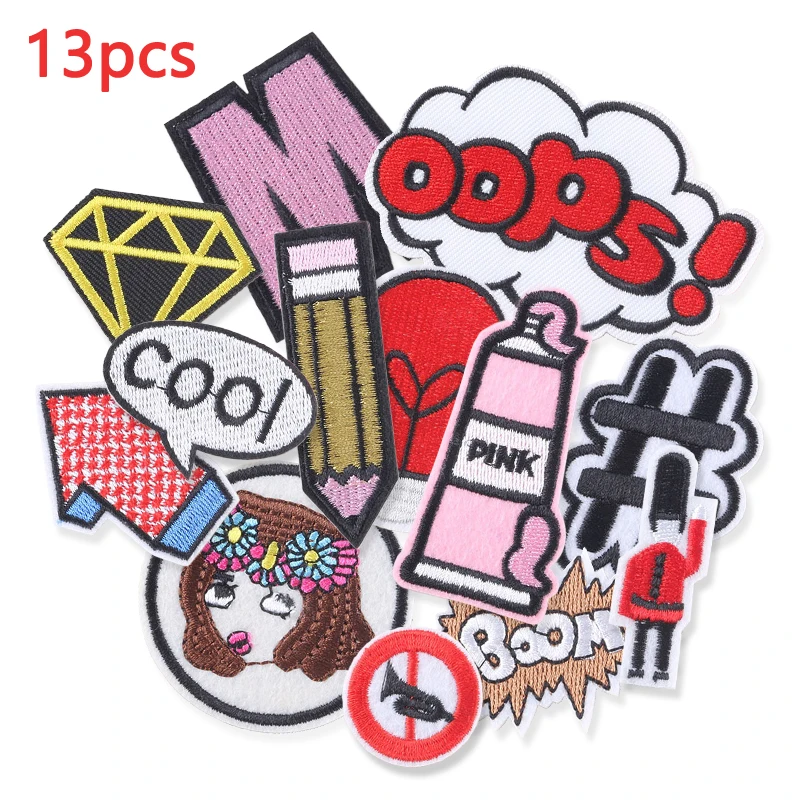 13 stücke Bulk Lot Eisen auf Patches für Kleidung Buchstaben kleine bestickte süße Jacke DIY Mochila nähen Kinder Naszywka Großhandel Parches