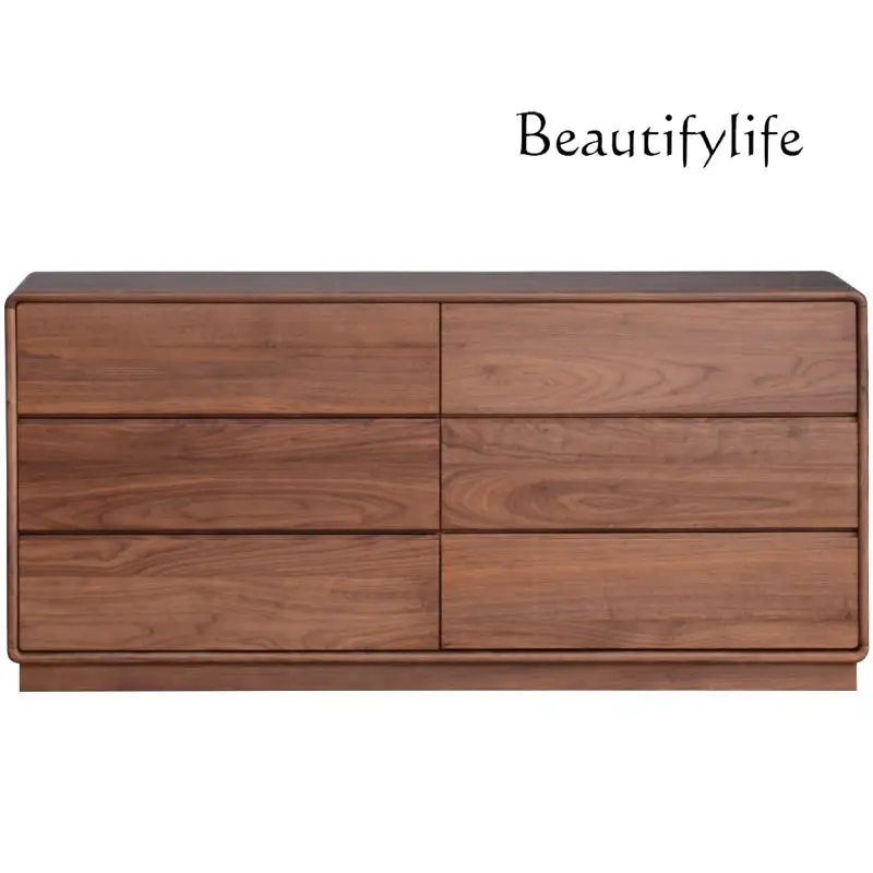 

Nordic black walnut six-chest cabinet modern minimalist bedroom locker solid wood drawer bedside cabinet