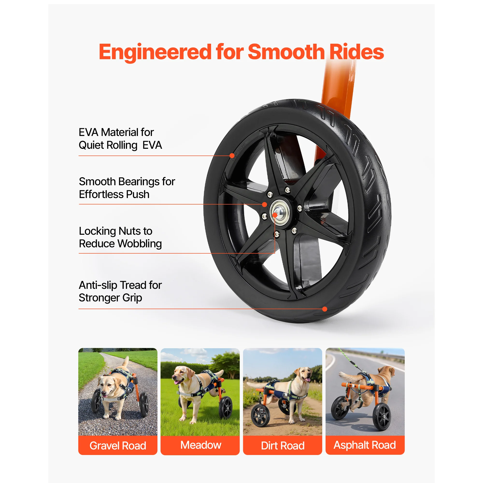 Lightweight 2-Wheel Dog Wheelchair for Hind Legs – Adjustable Height, Width & Length | Shock-Absorbing Wheels | Suitable for Med view 3